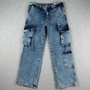 Max Cares Cargo Jeans Men 32 Blue The Green Jeans Mid Blue Acid Wash Wide Leg